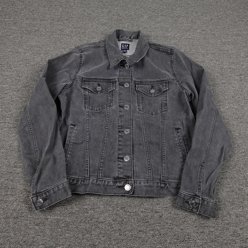 Gap Jacket Womens Petite Medium Gray Denim Button Front Trucker Lyocell Blend
